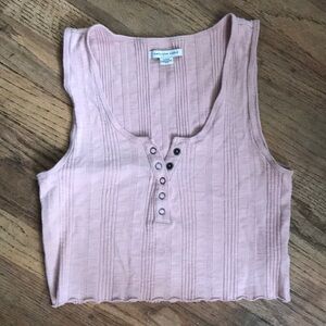 American Eagle Outfitters Ribbed Henley Crop Tank - Dusty Pink